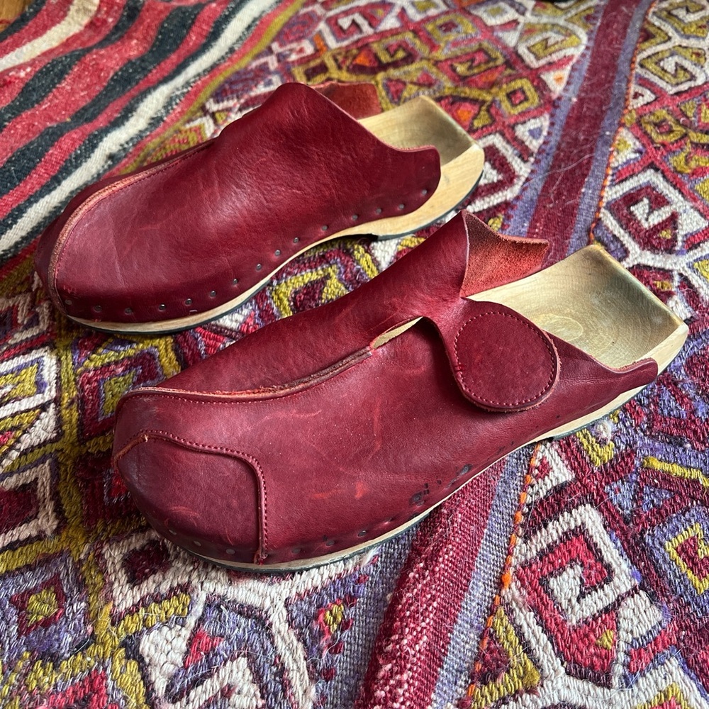 Red Leather Slip-On Clogs